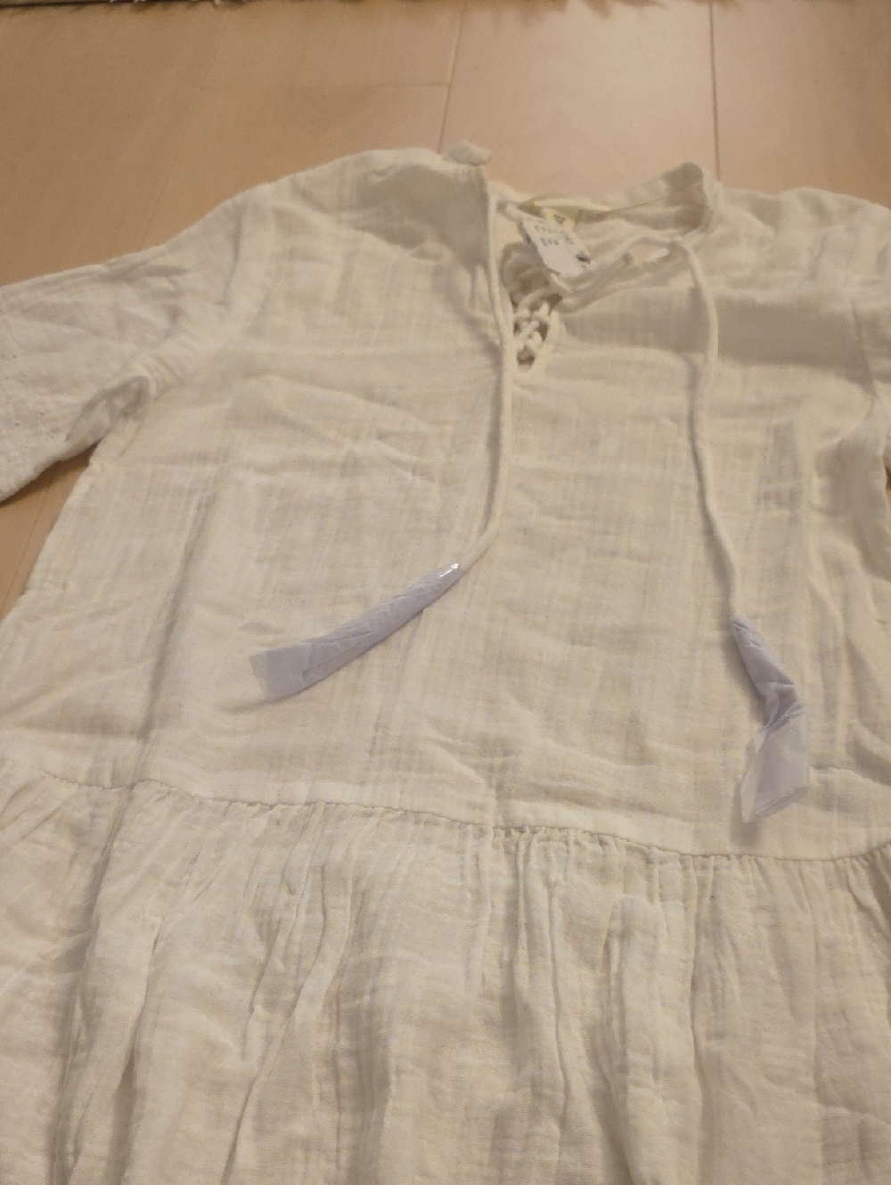 H&M White Lightweight Linen Swim Coverup with Lace Tie